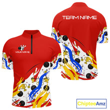Load image into Gallery viewer, Red Bowling pattern Bowling Team Polo, Quarter Zip Shirt For Men Custom Mens Bowling Jersey NQS10825