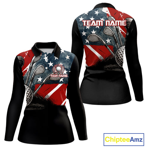 Personalized American Flag Golf Polo Shirts For Women, Patriotic Golf Gifts NQS10830