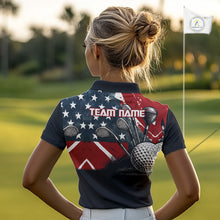 Load image into Gallery viewer, Personalized American Flag Golf Polo Shirts For Women, Patriotic Golf Gifts NQS10830