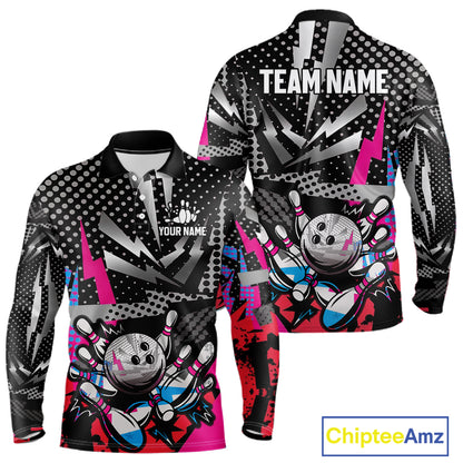 Colorful Lightning pattern Bowling Polo, Quarter Zip Shirts For Men Custom Team Bowling Jerseys NQS11202
