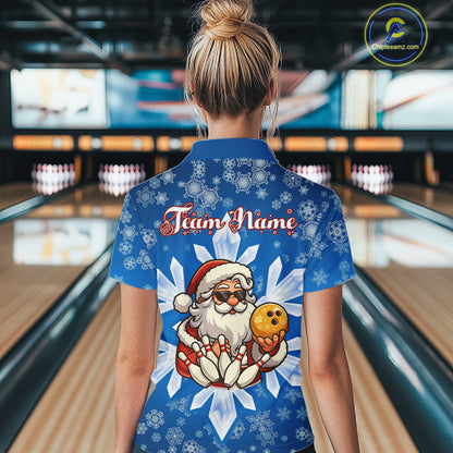 Blue Snowflake Funny Santa Bowling Shirts For Women Custom Christmas Bowling Team Jersey Xmas Gifts NQS11007