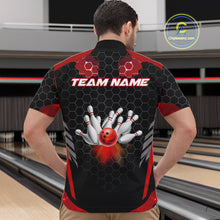 Load image into Gallery viewer, Black and Red Hexagon pattern Bowling Shirts For Men custom bowling team jersey with name NQS11020