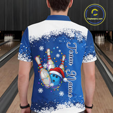 Load image into Gallery viewer, Blue and White snowflake Christmas Bowling Shirts For Men custom Xmas bowling team jersey with name NQS11026