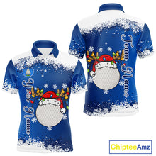 Load image into Gallery viewer, Blue and White Christmas Golf Polo shirts For men Custom mens golf tops, Xmas golf gifts for men NQS11027