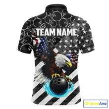 Load image into Gallery viewer, Black and White American flag Eagle Bowling shirt for men custom Patriotic Bowling Team League Jersey NQS11424