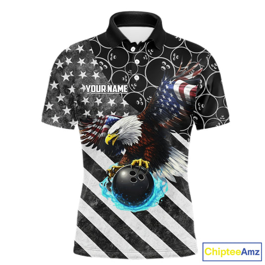 Black and White American flag Eagle Bowling shirt for men custom Patriotic Bowling Team League Jersey NQS11424
