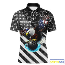 Load image into Gallery viewer, Black and White American flag Eagle Bowling shirt for men custom Patriotic Bowling Team League Jersey NQS11424