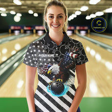 Load image into Gallery viewer, Black and White American flag Eagle Women Bowling shirts custom Patriotic Bowling Team League Jersey NQS11424