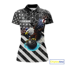 Load image into Gallery viewer, Black and White American flag Eagle Women Bowling shirts custom Patriotic Bowling Team League Jersey NQS11424
