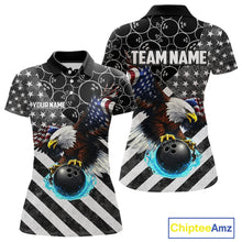Load image into Gallery viewer, Black and White American flag Eagle Women Bowling shirts custom Patriotic Bowling Team League Jersey NQS11424