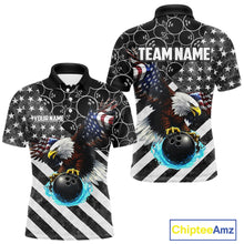 Load image into Gallery viewer, Black and White American flag Eagle Bowling shirt for men custom Patriotic Bowling Team League Jersey NQS11424