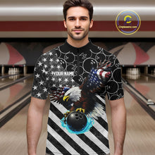 Load image into Gallery viewer, Black and White American flag Eagle Bowling shirt for men custom Patriotic Bowling Team League Jersey NQS11424