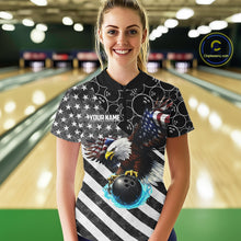 Load image into Gallery viewer, Black and White American flag Eagle Women Bowling shirts custom Patriotic Bowling Team League Jersey NQS11424