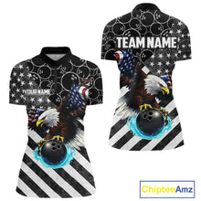 Load image into Gallery viewer, Black and White American flag Eagle Women Bowling shirts custom Patriotic Bowling Team League Jersey NQS11424