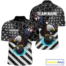 Load image into Gallery viewer, Black and White American flag Eagle Bowling shirt for men custom Patriotic Bowling Team League Jersey NQS11424