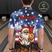 Load image into Gallery viewer, Custom American Flag Flame Funny Santa Christmas Bowling Shirts For Men, Bowling Team Jersey NQS11040