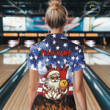 Load image into Gallery viewer, Custom American Flag Flame Funny Santa Christmas Bowling Shirts For Women, Bowling Team Jersey NQS11040