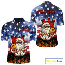 Load image into Gallery viewer, Custom American Flag Flame Funny Santa Christmas Bowling Shirts For Men, Bowling Team Jersey NQS11040