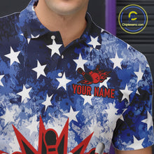 Load image into Gallery viewer, Custom American Flag Flame Bowling Polo, Quarter Zip Shirts For Men, Patriotic Bowling Team Jersey NQS11041