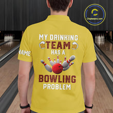 Load image into Gallery viewer, Yellow argyle pattern Beer Bowling Shirts For Men Custom My drinking team has a bowling problem NQS10862