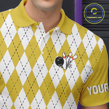 Load image into Gallery viewer, Yellow argyle pattern Beer Bowling Shirts For Men Custom My drinking team has a bowling problem NQS10862