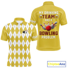 Load image into Gallery viewer, Yellow argyle pattern Beer Bowling Shirts For Men Custom My drinking team has a bowling problem NQS10862