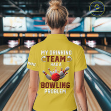 Load image into Gallery viewer, Yellow argyle pattern Beer Bowling Shirts For Women Custom My drinking team has a bowling problem NQS10862