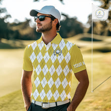 Load image into Gallery viewer, Yellow argyle pattern Beer Golf Polo Shirts For Men Custom My drinking team has a golfing problem NQS10863