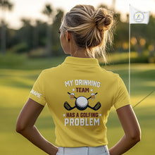 Load image into Gallery viewer, Yellow argyle pattern Beer Golf Polo Shirts For Women Custom My drinking team has a golfing problem NQS10863