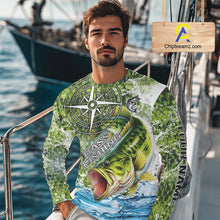 Load image into Gallery viewer, Personalized Largemouth Bass Fishing Shirts Green Scales Compass Performance Tournament Bass Jerseys NQS11440