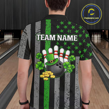Load image into Gallery viewer, Custom Black Grunge US Flag Patriotic Bowling Shirt For Men Green Shamrock St Patrick Team Jersey NQS11447