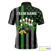 Load image into Gallery viewer, Custom Black Grunge US Flag Patriotic Bowling Shirt For Men Green Shamrock St Patrick Team Jersey NQS11447