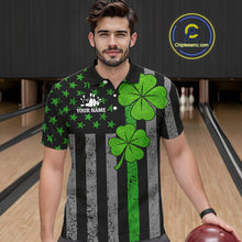 Load image into Gallery viewer, Custom Black Grunge US Flag Patriotic Bowling Shirt For Men Green Shamrock St Patrick Team Jersey NQS11447
