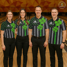 Load image into Gallery viewer, Custom Black Grunge US Flag Patriotic Bowling Shirt For Men Green Shamrock St Patrick Team Jersey NQS11447