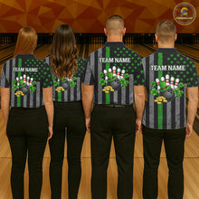 Load image into Gallery viewer, Custom Black Grunge US Flag Patriotic Bowling Shirt For Men Green Shamrock St Patrick Team Jersey NQS11447