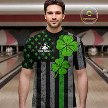 Load image into Gallery viewer, Custom Black Grunge US Flag Patriotic Bowling Shirt For Men Green Shamrock St Patrick Team Jersey NQS11447