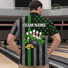 Load image into Gallery viewer, Custom Black Grunge US Flag Patriotic Bowling Shirt For Men Green Shamrock St Patrick Team Jersey NQS11447