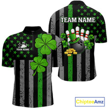 Load image into Gallery viewer, Custom Black Grunge US Flag Patriotic Bowling Shirt For Men Green Shamrock St Patrick Team Jersey NQS11447