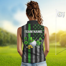 Load image into Gallery viewer, Custom Black Grunge US Flag Patriotic Sleeveless Polo shirts Green Shamrock St Patrick Golf Jersey NQS11448