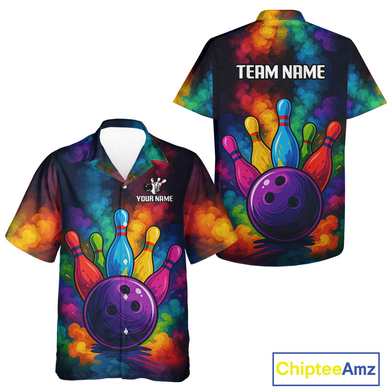 Colorful smoke Bowling Hawaiian Shirt Custom Bowling Team League Hawaiian shirts for bowlers NQS10646