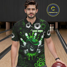 Load image into Gallery viewer, Funny Black and Green Bowling Cowboy gun Men bowling polo, 1/4 zip shirts Custom bowling team jersey NQS10658