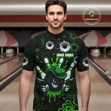 Load image into Gallery viewer, Funny Black and Green Bowling Cowboy gun Men bowling polo, 1/4 zip shirts Custom bowling team jersey NQS10658