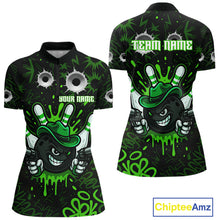 Load image into Gallery viewer, Funny Black and Green Bowling Cowboy gun Women bowling polo, 1/4 zip shirt Custom bowling team jersey NQS10658