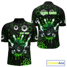 Load image into Gallery viewer, Funny Black and Green Bowling Cowboy gun Men bowling polo, 1/4 zip shirts Custom bowling team jersey NQS10658