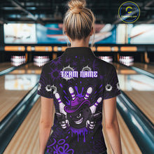 Load image into Gallery viewer, Funny Black &amp; Purple Bowling Cowboy gun Women bowling polo, 1/4 zip shirt Custom bowling team jersey NQS10659
