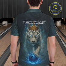 Load image into Gallery viewer, Blue Lightning Thunder Crown White Tiger Bowling Shirts For Men Custom Team Tiger Bowling Jerseys NQS10885