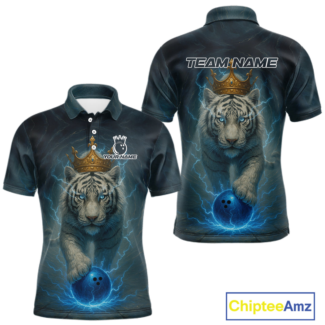 Blue Lightning Thunder Crown White Tiger Bowling Shirts For Men Custom Team Tiger Bowling Jerseys NQS10885