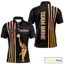 Load image into Gallery viewer, Personalized Watercolor Stripes Retro Bowling Team Shirts For Men, Black Bowling Attire For Men NQS11652