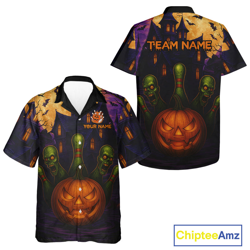 Funny Pumpkin Halloween Bowling Hawaiian Shirt Custom Bowling Team League Jersey NQS10668