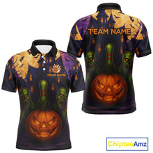 Load image into Gallery viewer, Funny Pumpkin Halloween Bowling Polo, Quarter Zip Shirts For Men Custom Bowling Team Jersey NQS10668